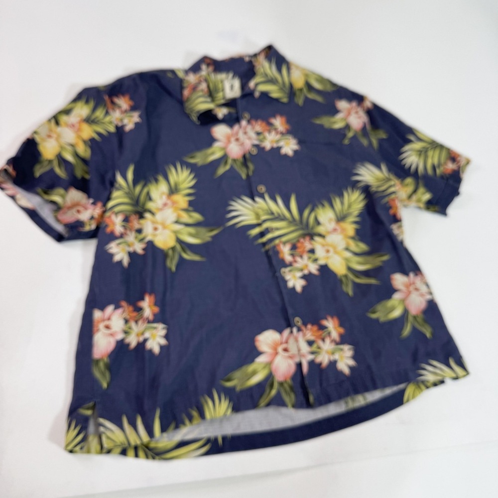 Jamaica Jaxx Shirt Mens 2XL Blue 100% Silk Hawaiian Aloha‎ Camp Button Up Floral